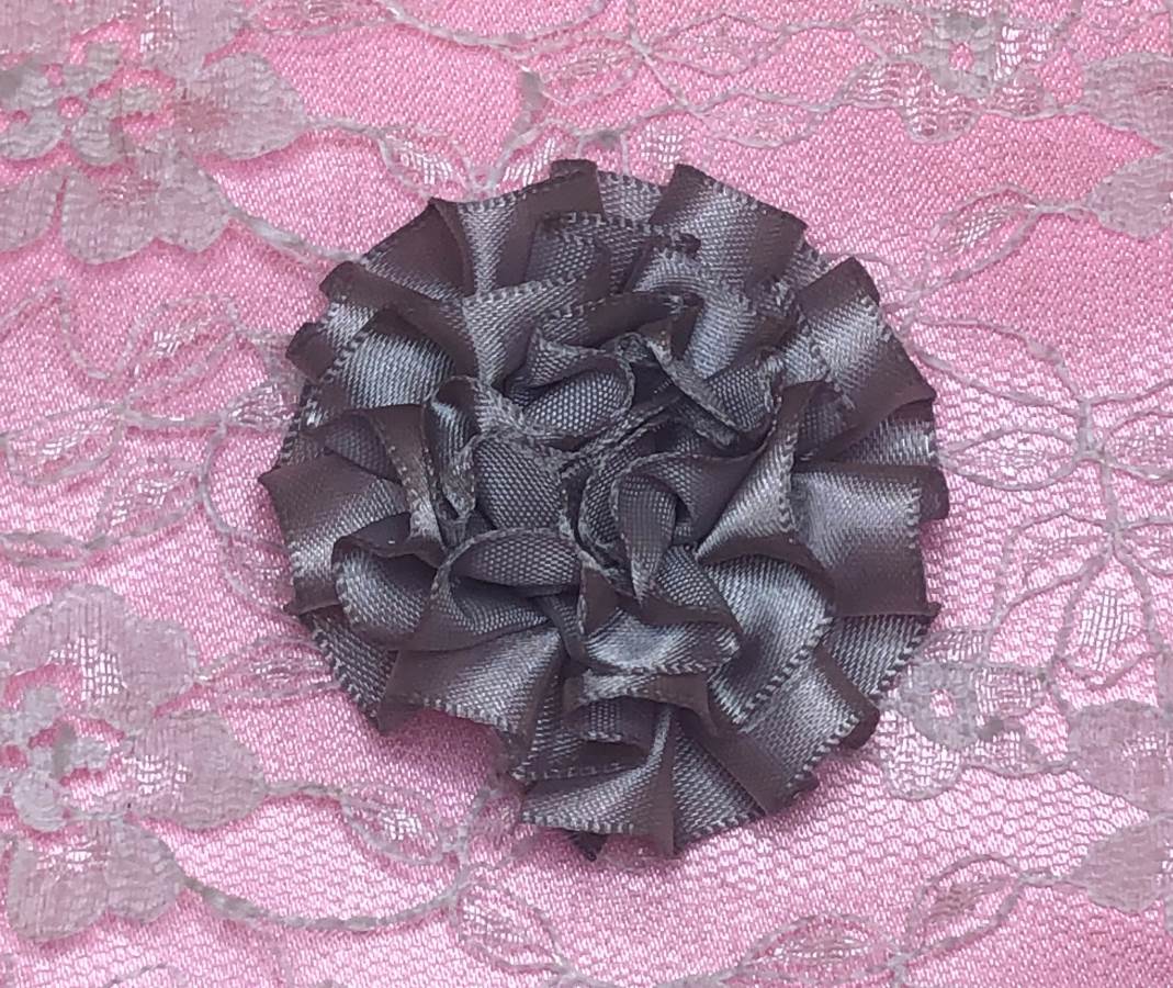 GB374 Gray Satin Ribbon Floral Applique 2