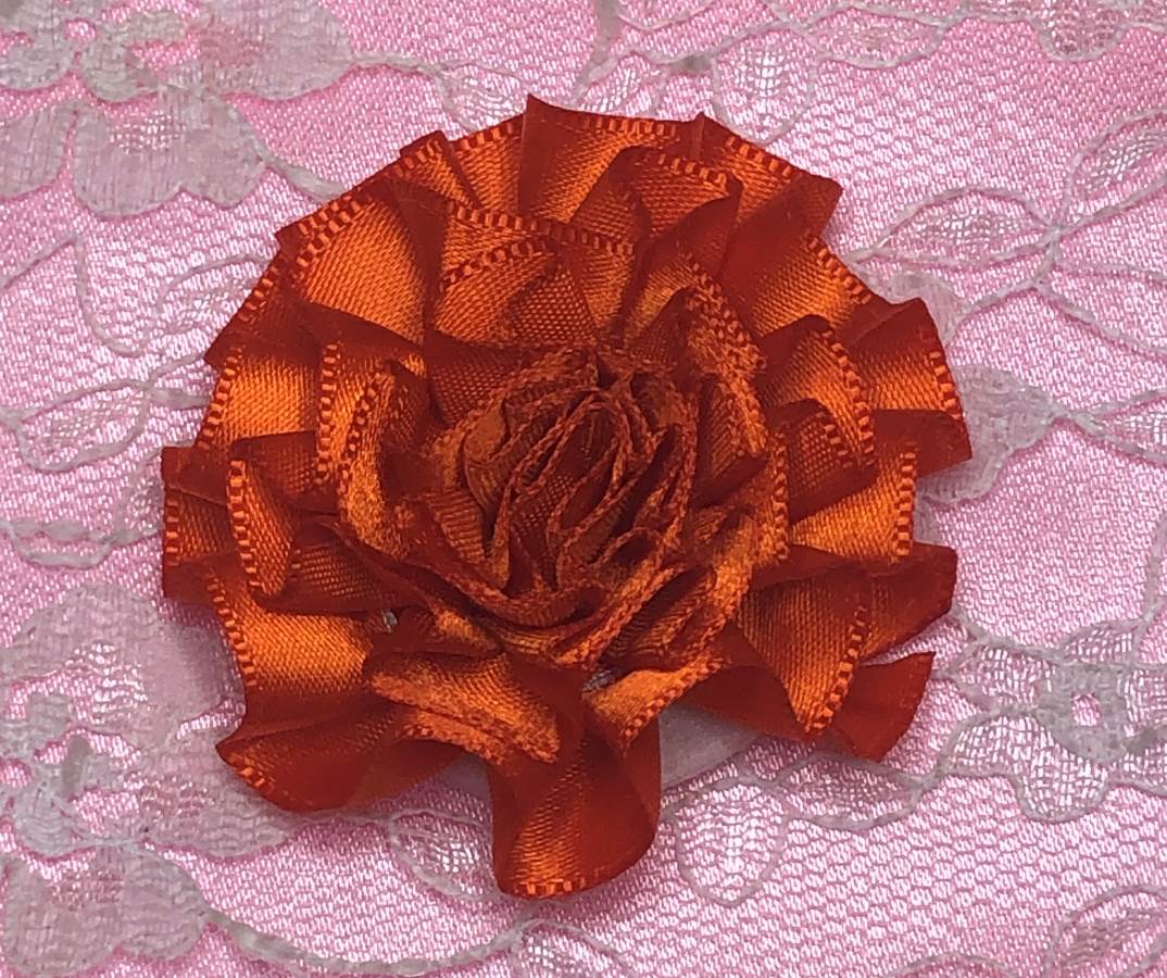 GB374 Orange Satin Ribbon Floral Applique 2