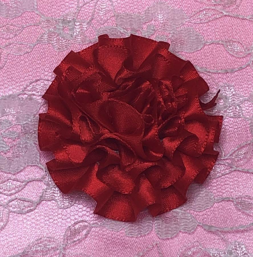 GB374 Red Satin Ribbon Floral Applique 2