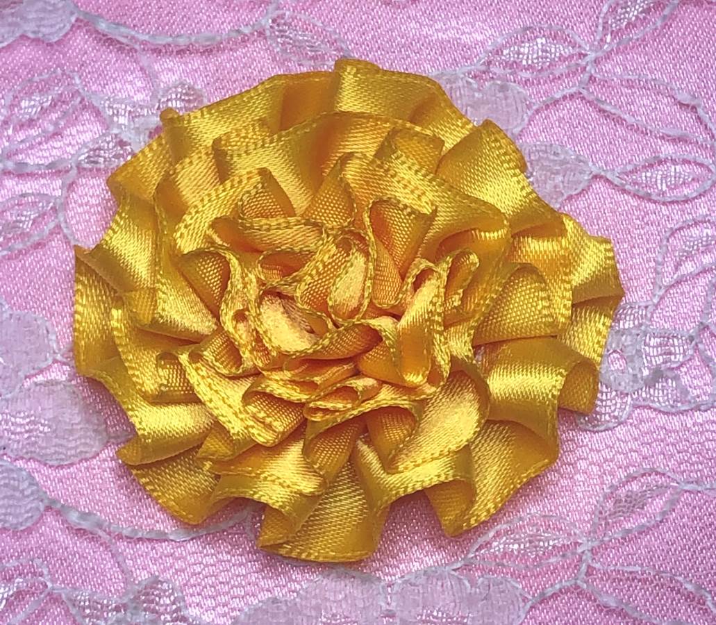 GB374 Yellow Satin Ribbon Floral Applique 2