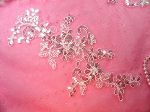 GB383 Flower Appliques White Crystal Venice Lace Mirror Pair w/Sequins 11