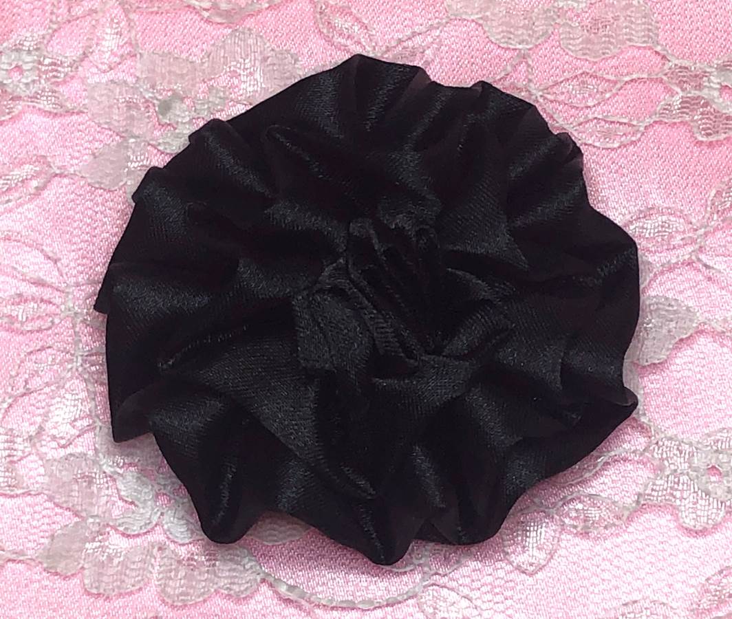 GB4 Fluffy Black Satin Floral Bow Applique 2.5