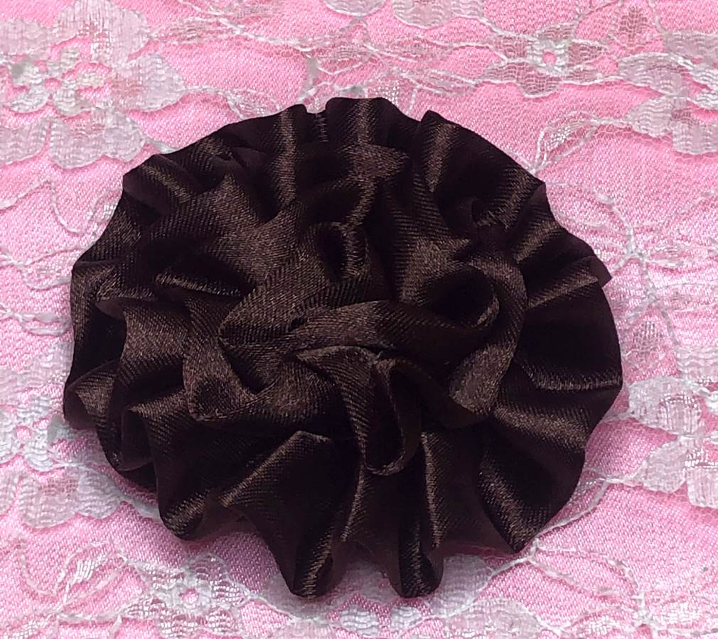 GB4 Fluffy Brown Satin Floral Bow Applique 2.5