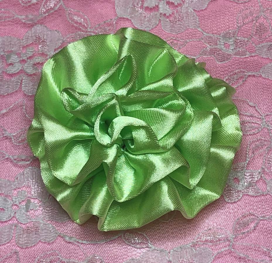 GB4 Fluffy Lime Green Satin Floral Bow Applique 2.5