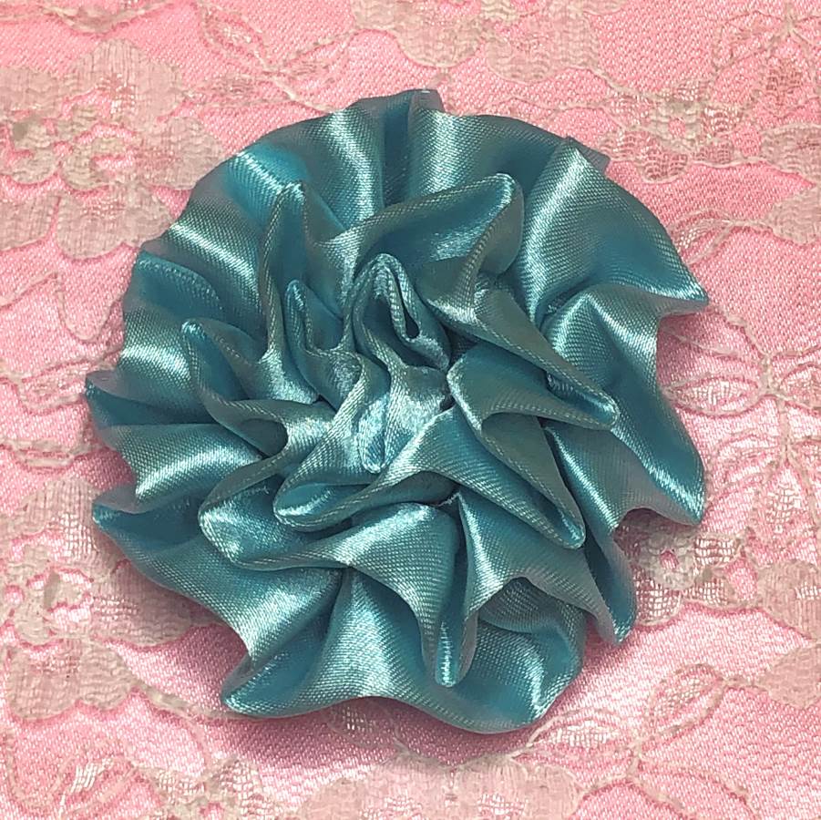 GB4 Fluffy Light Turquoise Satin Floral Bow Applique 2.5
