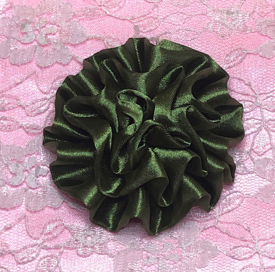 GB4 Fluffy Olive Satin Floral Bow Applique 2.5