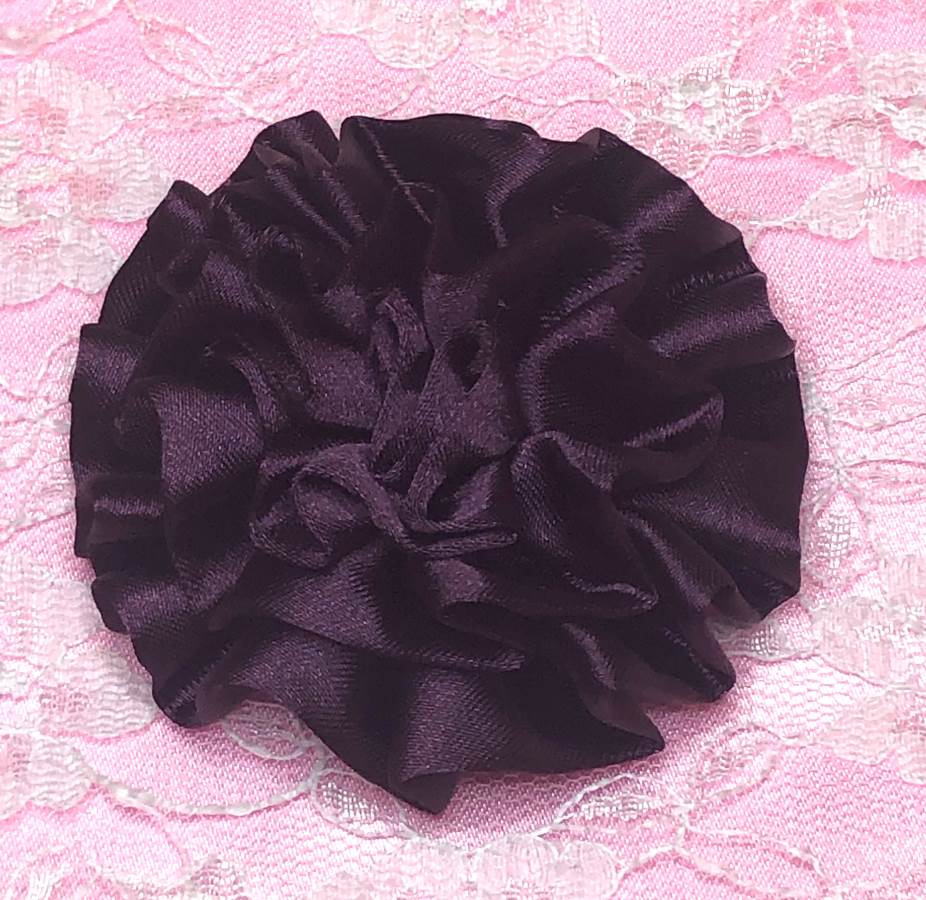 GB4 Fluffy Plum Satin Floral Bow Applique 2.5
