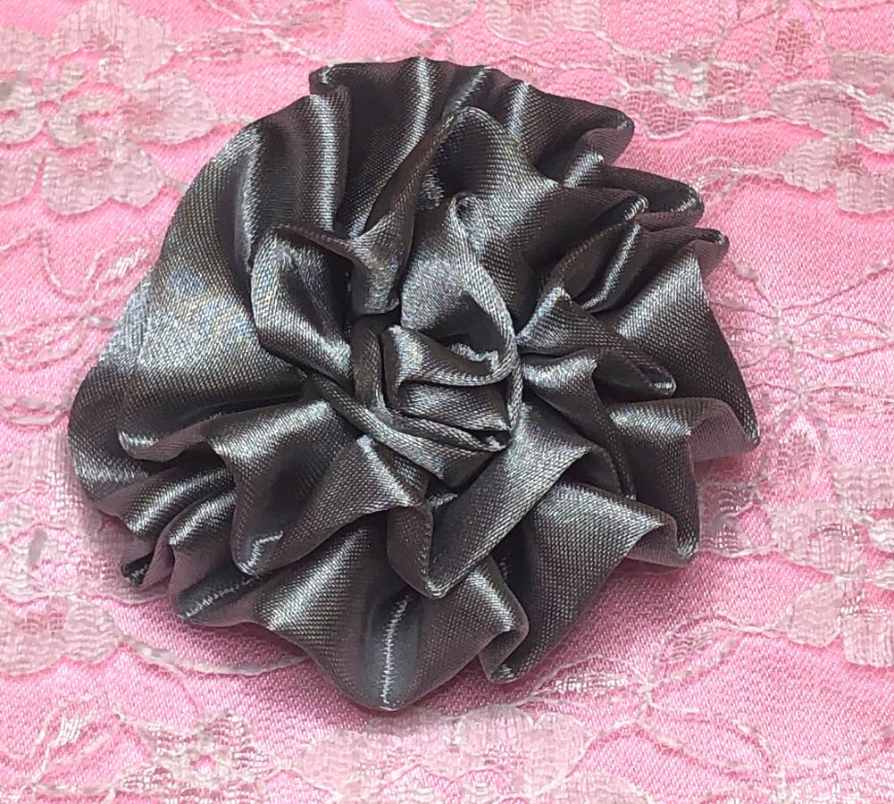 GB4 Fluffy Silver Satin Floral Bow Applique 2.5