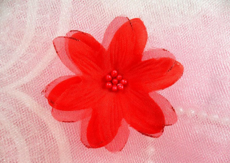 Organza Flower Applique 3D Sheer Red Glitter Beaded 2.5 (GB422-rd)