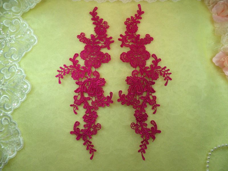 Embroidered Appliques Fuchsia Mirror Pair Floral 12 (GB459X-fs)