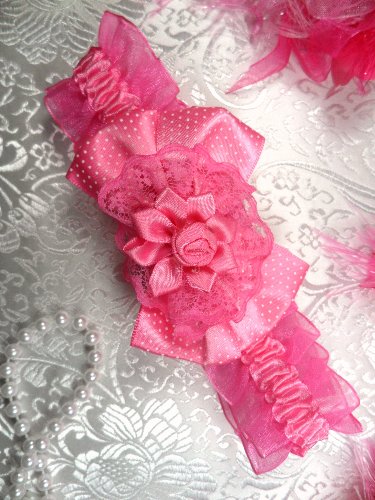 GB46 Fuchsia Rose Floral Lace Bow Headband 3.5\