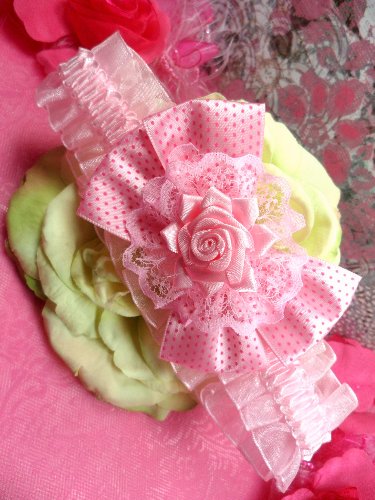 GB47 Pink Rose Floral Lace Bow Headband 3.5\