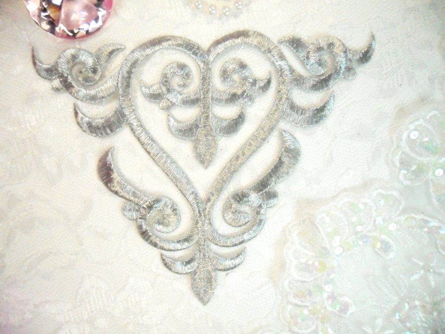 Embroidered Applique Silver Metallic Iron On Patch DIY Clothing Designs 7 (GB502)