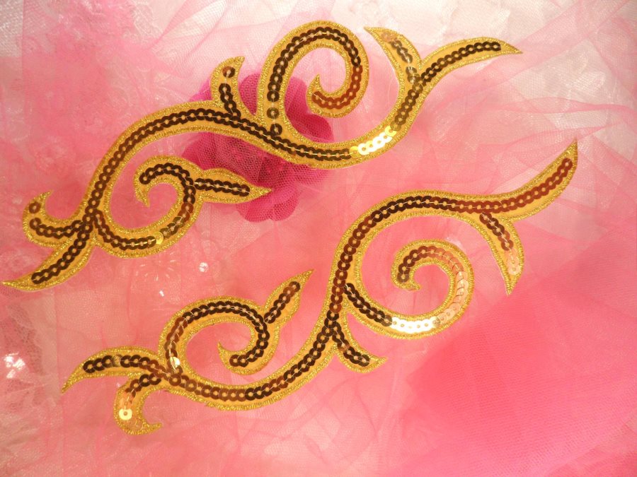 Sequin Appliques Gold Designer Mirror Pair Iron on 9 (GB505X)