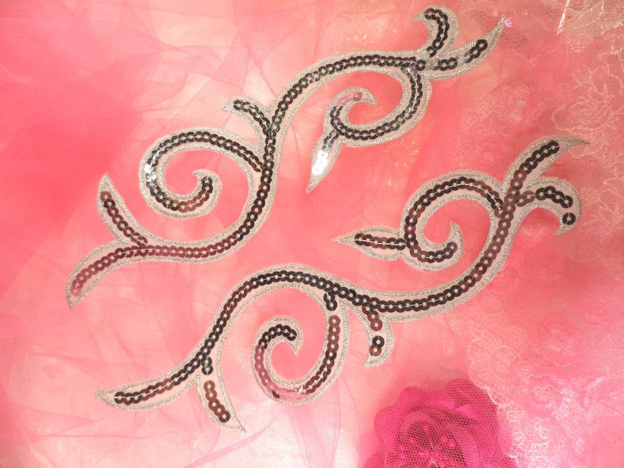 Sequin Appliques Silver Designer Mirror Pair Iron on 9 (GB505X)