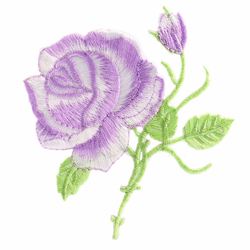 Lavender Rose Embroidered Iron on Applique Clothing Patch (GB509)