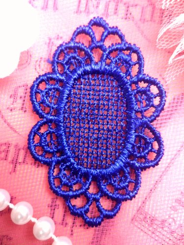 GB55 Royal Blue Victorian Oval Net Embroidered Applique 2.25\