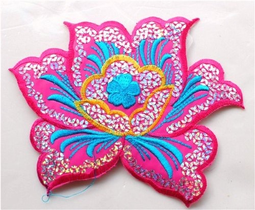 GB57 Fuchsia Flower Sequin Embroidered Floral Applique 6