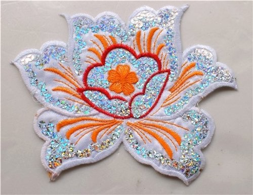 GB57 White Flower Sequin Embroidered Floral Applique 6