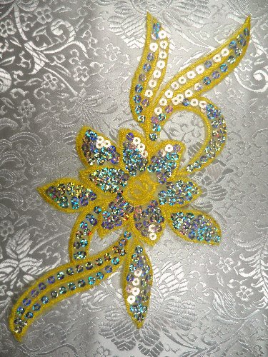 GB58 Yellow Flower Sequin Embroidered Floral Applique 9.5
