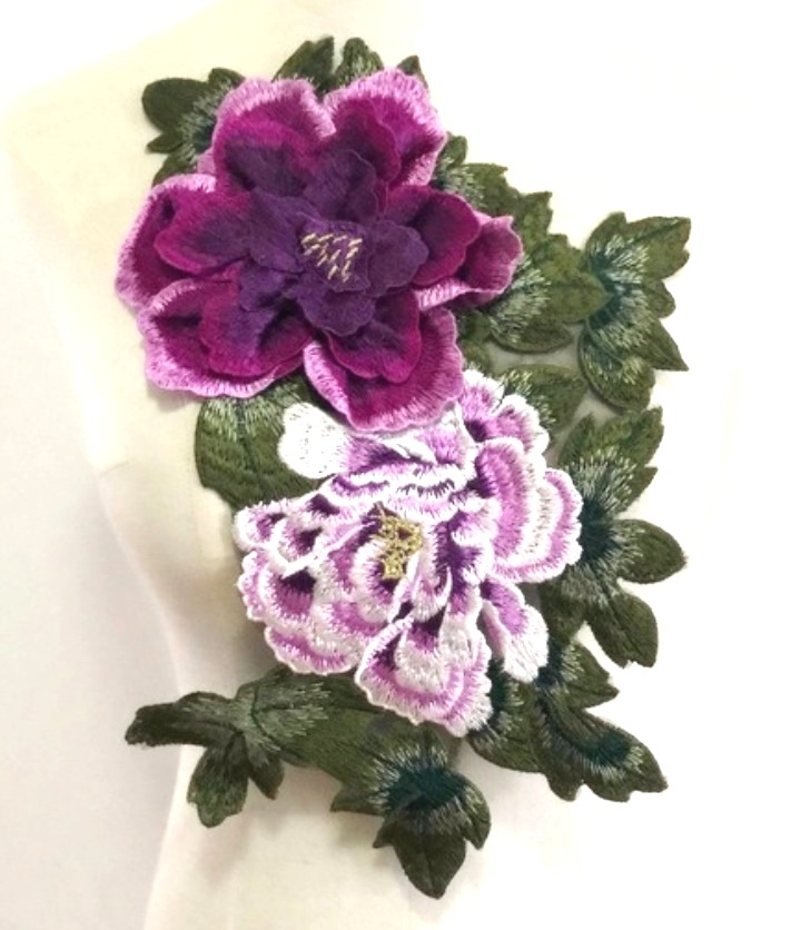 3D Applique Embroidered Floral Lavender Craft Patch 13.5 (GB587)