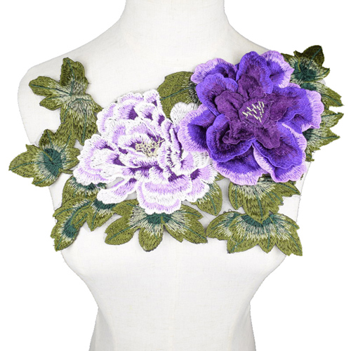 3D Applique Embroidered Floral Purple Craft Patch 13.5 (GB587)