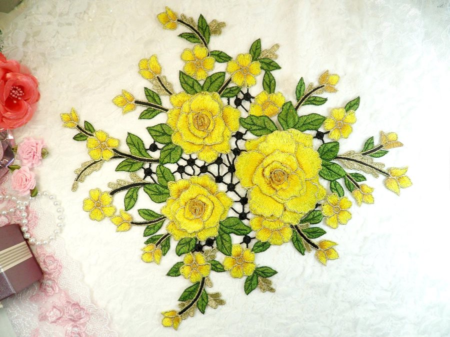 Embroidered Floral 3D Applique Yellow Craft Patch Clothing Motif 15 (GB591)
