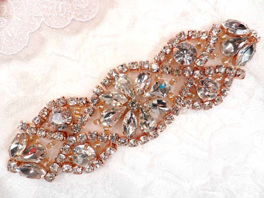 Crystal Rhinestone Rose Gold Applique 3.75 (GB618)