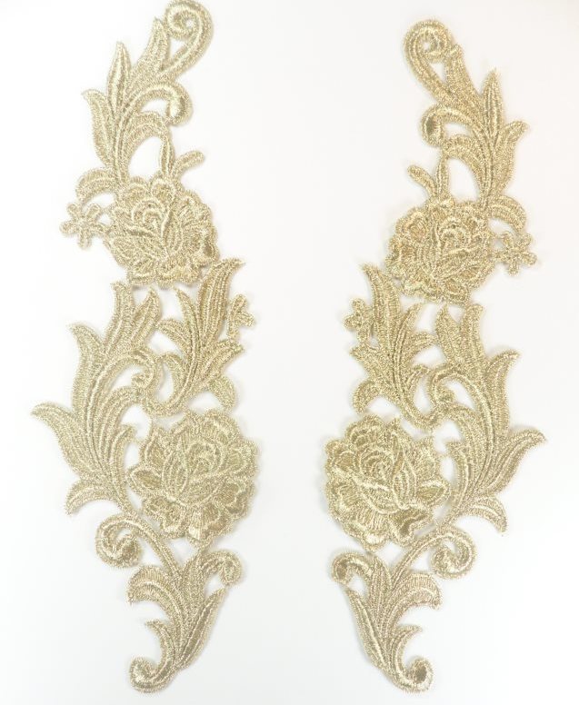 Embroidered Appliques Metallic Gold Mirror Pair Venice Lace 10.5 (GB635X)