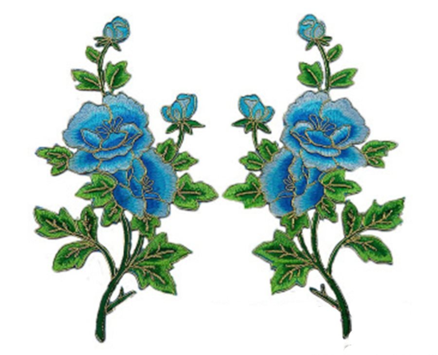 Turquoise Flower Embroidered Iron On Appliques