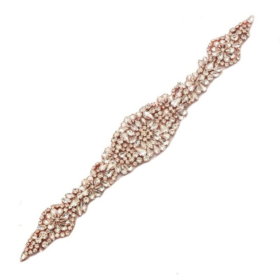 Rose Gold Applique w/ Endless Glass Rhinestones Marquise Teardrop Beautiful Sparkle For Wedding Gown Designs 13 GB730