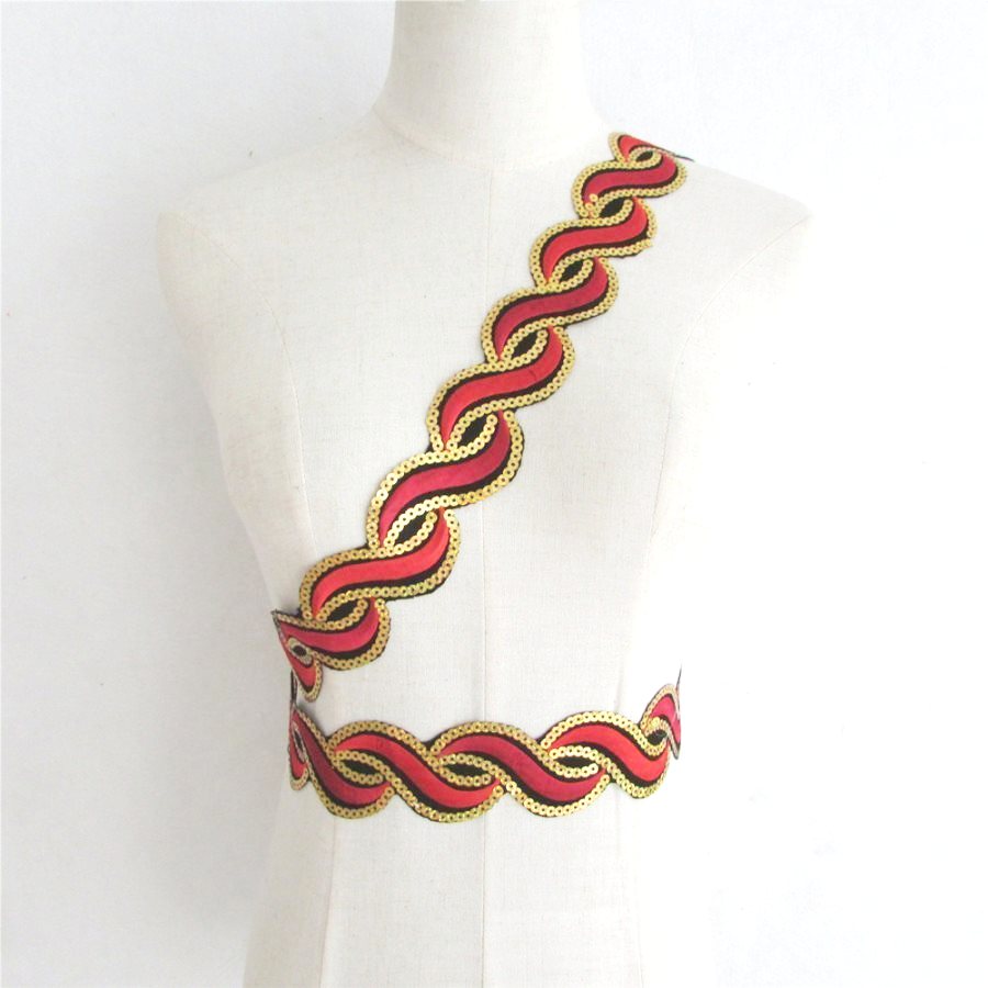 Flames of Fire Trim Red Embroidered Gold Holographic Sequin Costume Trim GB760