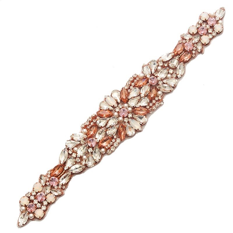 Applique Rose Gold Beaded Rose Gold and Opal Rhinestones 10.75 GB772