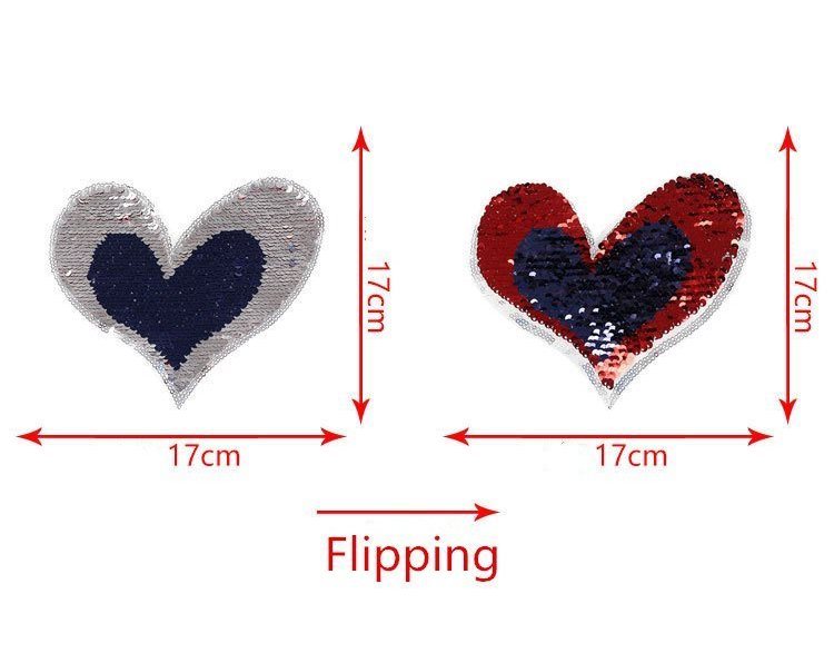 Patriotic Red Blue  and Silver Heart Sequin Transforms Applique 6 GB857