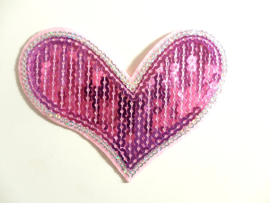 Pink Silver Valentine Heart Sequin Applique 4 GB864