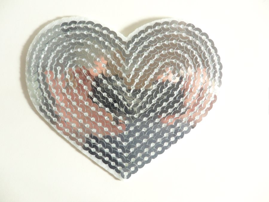 Silver Valentine Heart Sequin Applique 3.25 GB866