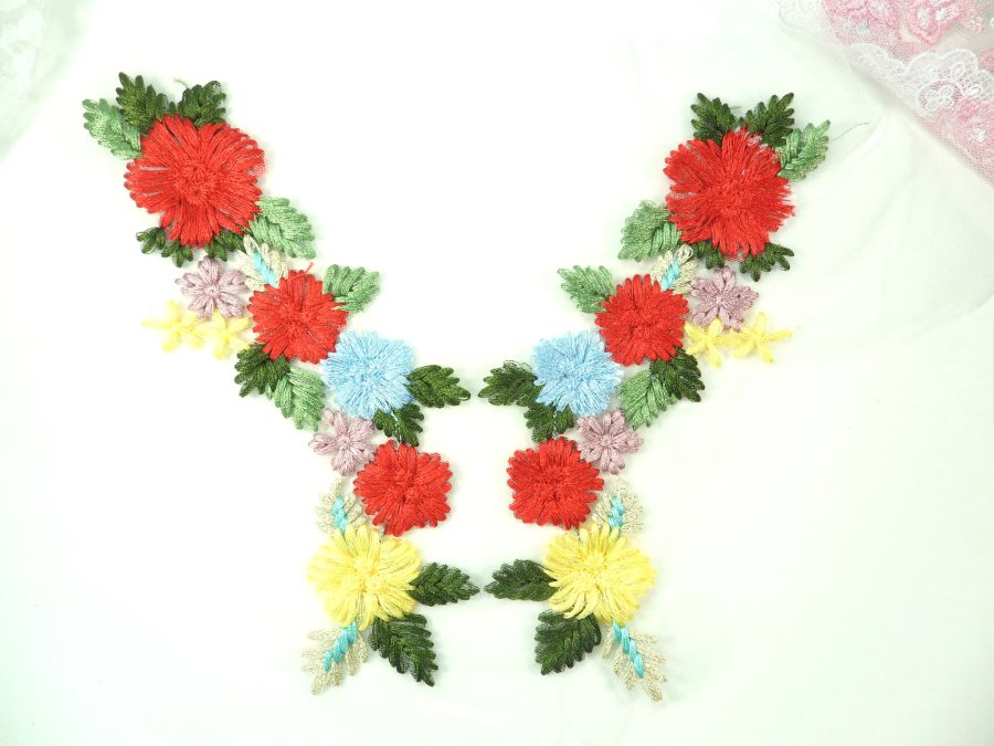 Multi-Color Floral Venise Lace Mirror Pair Appliques 8  GB867X