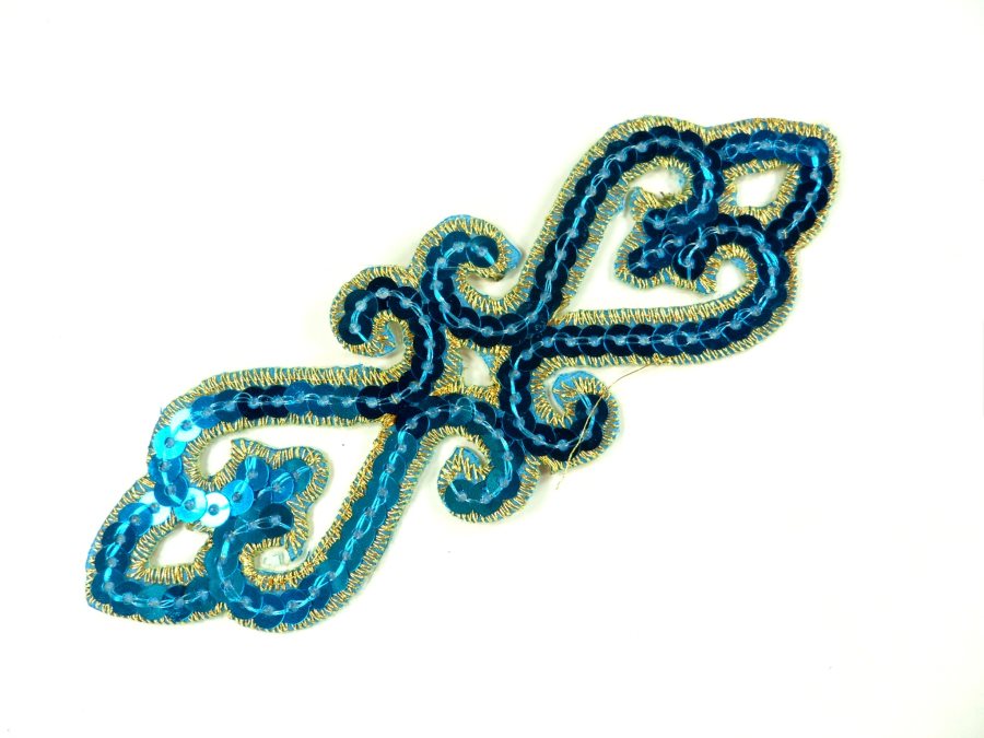 Sequin Applique Embroidered Edge Turquoise and Gold Motif Clothing Patch 5 GB898