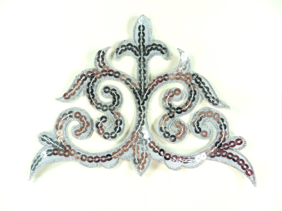 Sequin Applique Embroidered Edge Silver Motif Clothing Patch 6.25 GB899