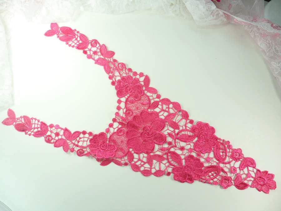 Bodice Applique Embroidered Lace Shiny Fuchsia Thread 21 inches GB970