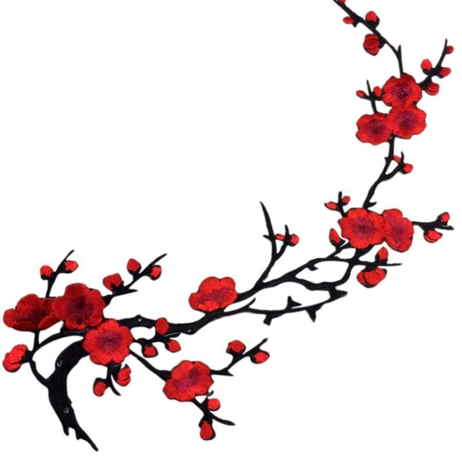Red Applique Floral Branch Vine Iron On Embroidered Patch 16 inches GB971