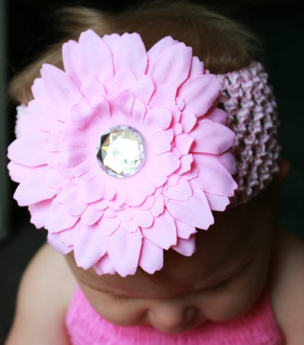 GB9 Flower with Crystal Center Crochet Headband Hairbow 5 Colors Available