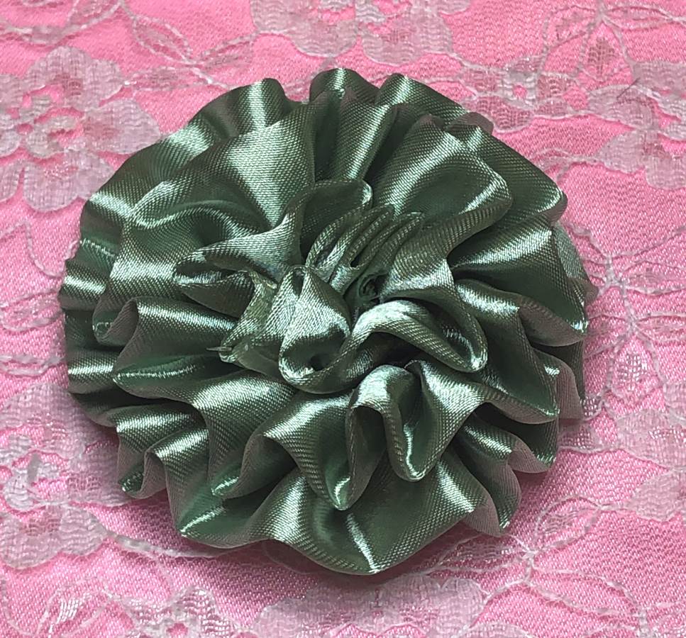 GB4 Fluffy Sage Green Satin Floral Bow Applique 2.5