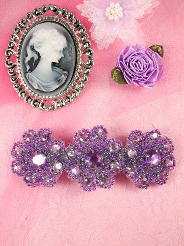 HB0474 Lavender Beaded Jewel Floral Hair Bow 3.75\