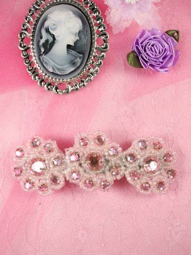 HB0474 Pink Beaded Jewel Floral Hair Bow 3.75