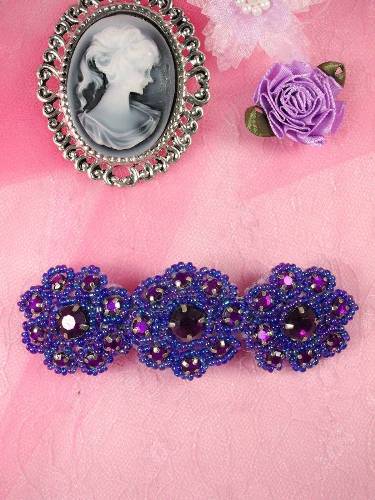 HB0474 Purple AB Beaded Jewel Floral Hair Bow 3.75\