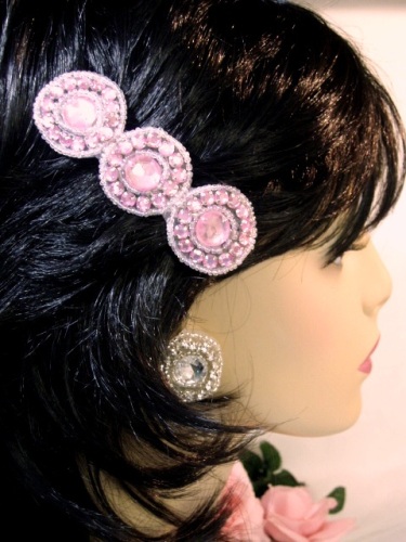 HB0379  Pink Rhinestone Hair Bow 3.75