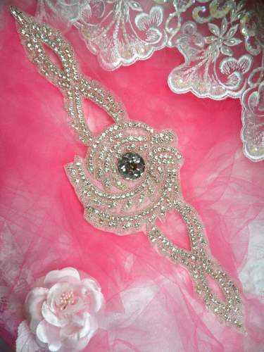 HC13 Applique Silver Beaded Crystal Rhinestone Motif 15.5\