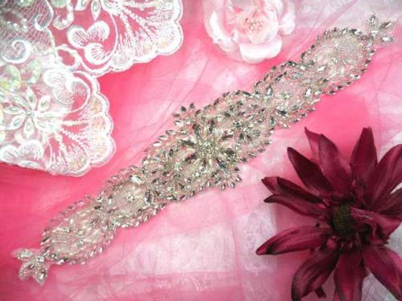 HC19 Applique Bridal Sash Motif Crystal Rhinestone w/ Pearls 13