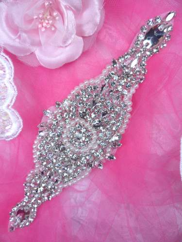 HC5 Applique Bridal Motif Crystal Rhinestone w/ Pearls 8